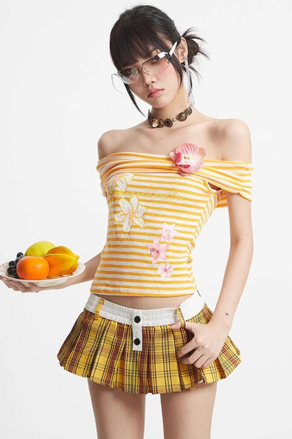 Puff Hem Sweet Plaid Mini Skirt