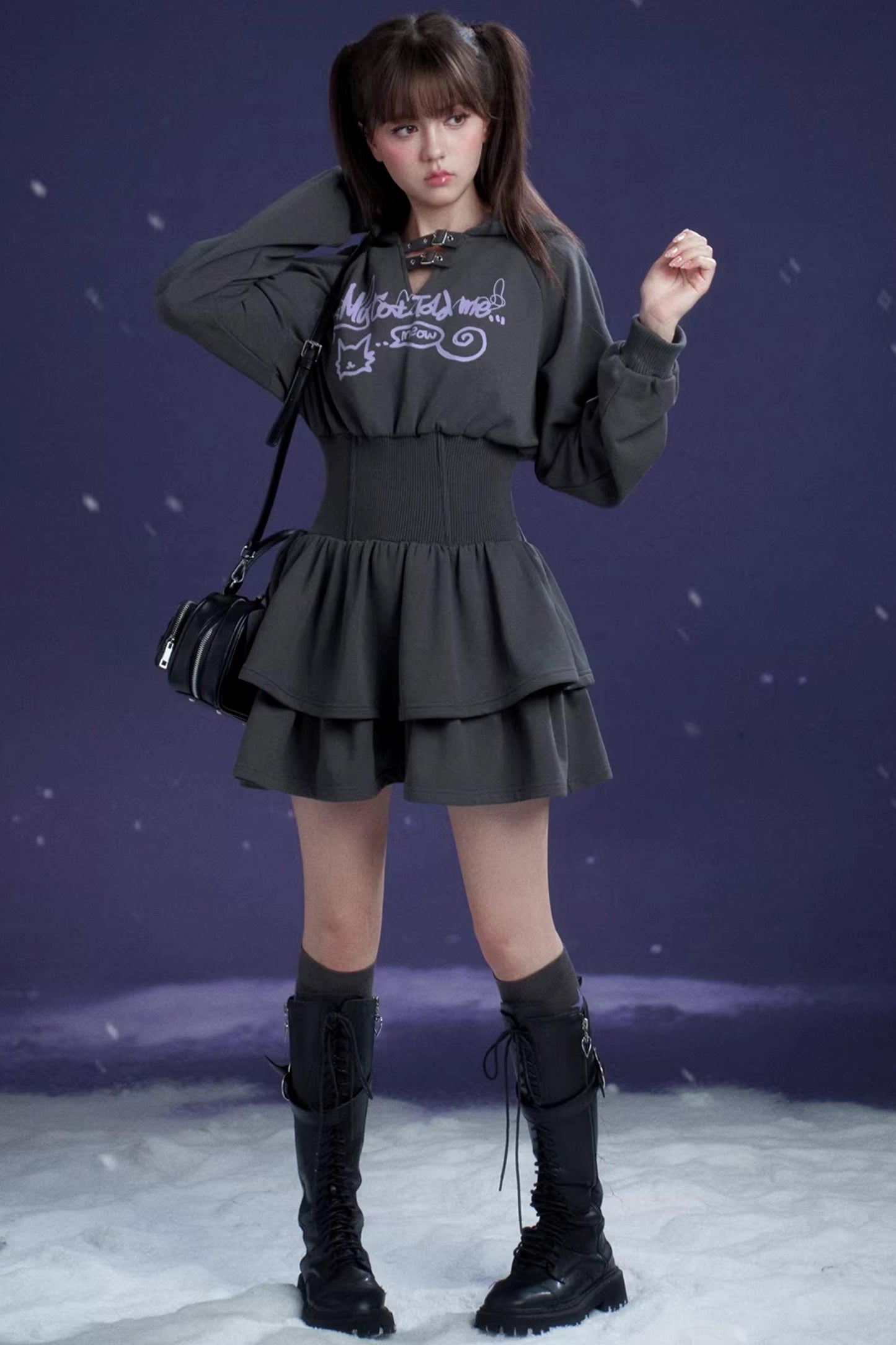 Gray Hooded Sweatshirt Dress