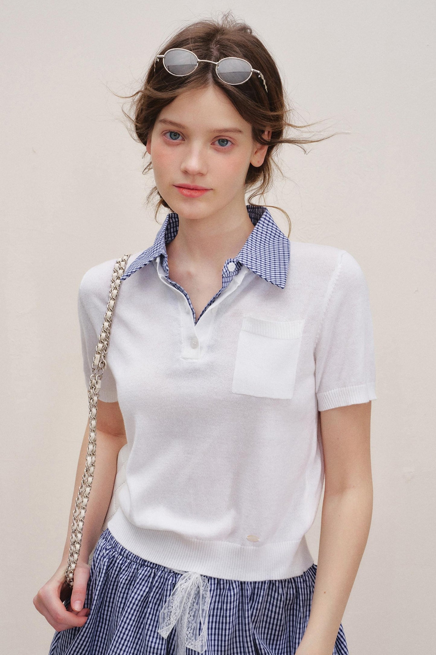 Checkered Knit Top Shorts Set-Up