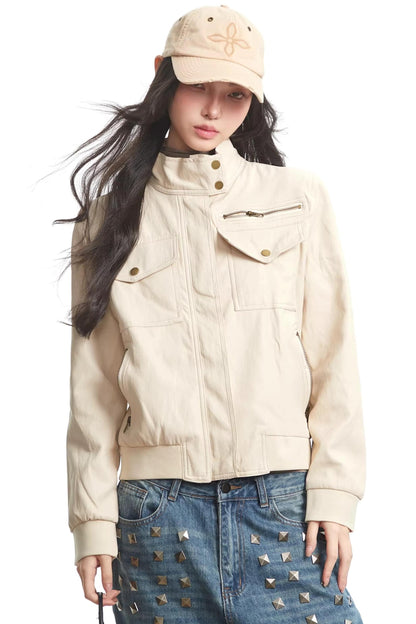 Apricot Leather Autumn Jacket