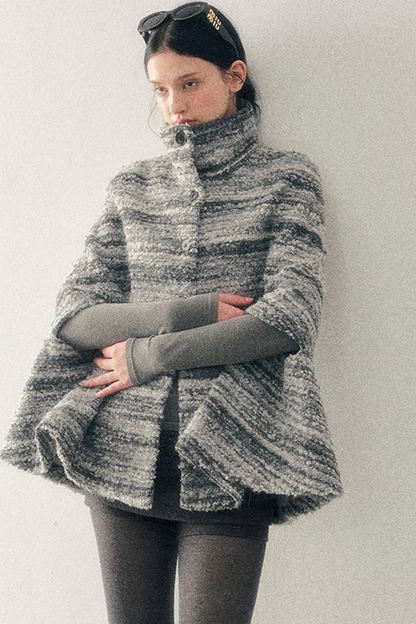 French Striped Wool Cape Coat