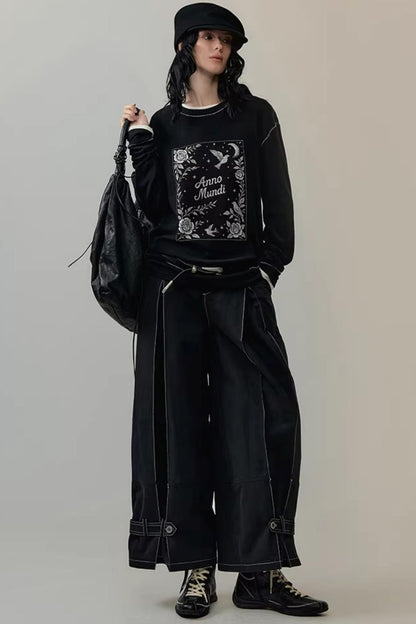 Embroidered Rose Color-Block Blouse