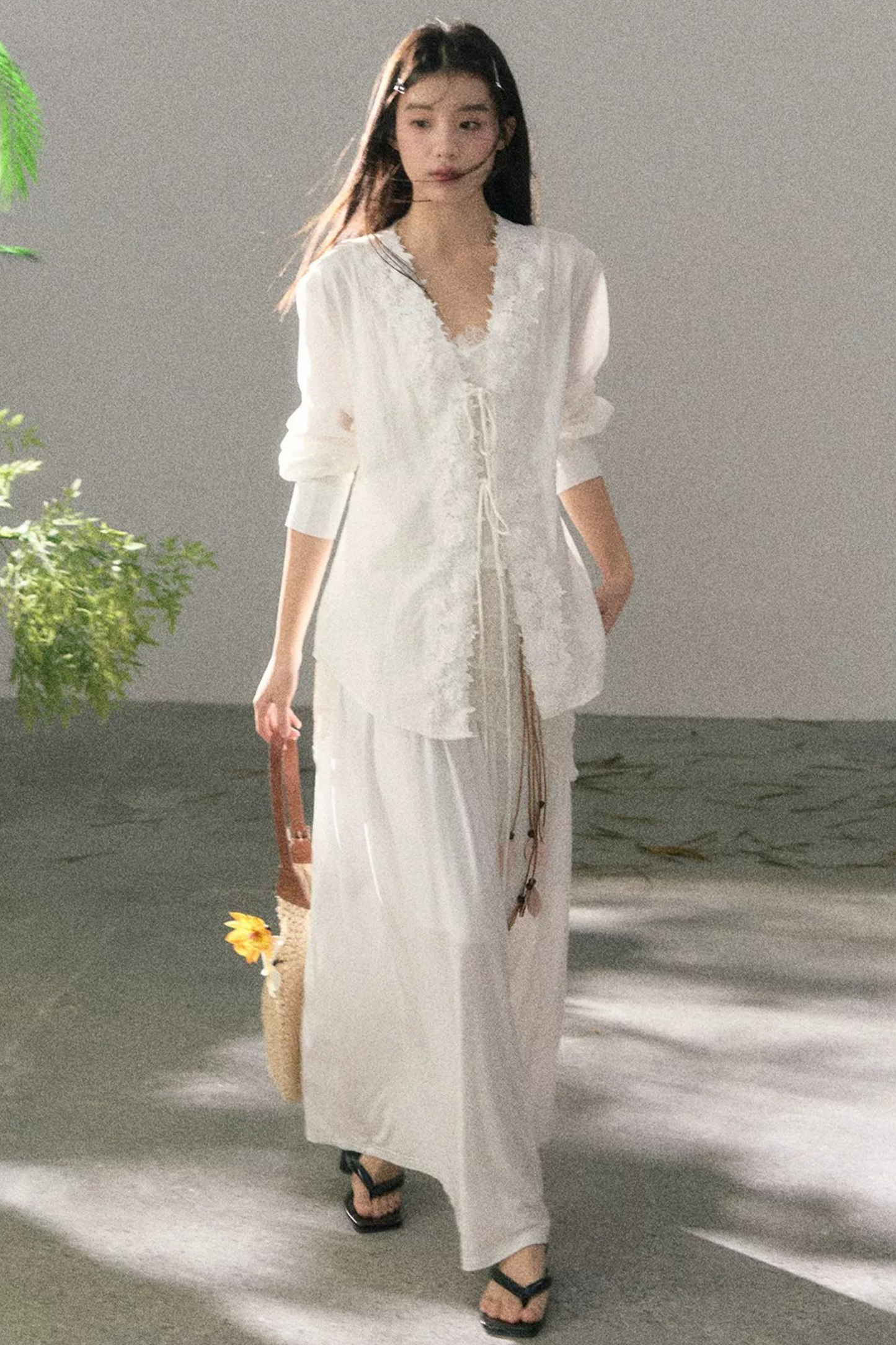 V-Neck Lace Tie Cardigan