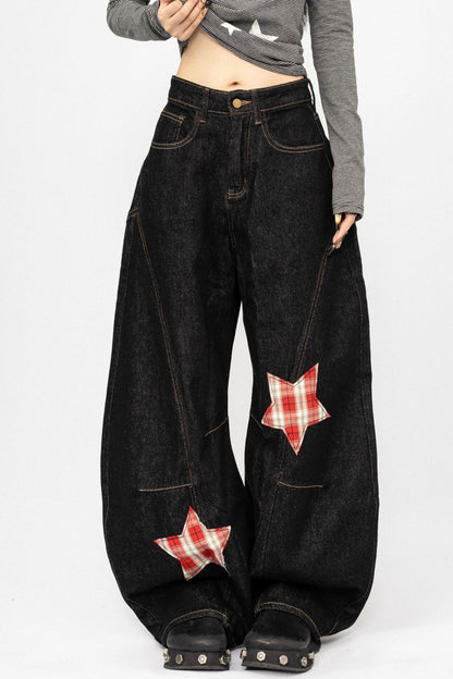 Vintage Spice Girl Plaid Stitched Wide-leg Pants