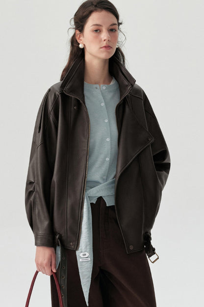 Lychee Pattern PU Leather Jacket