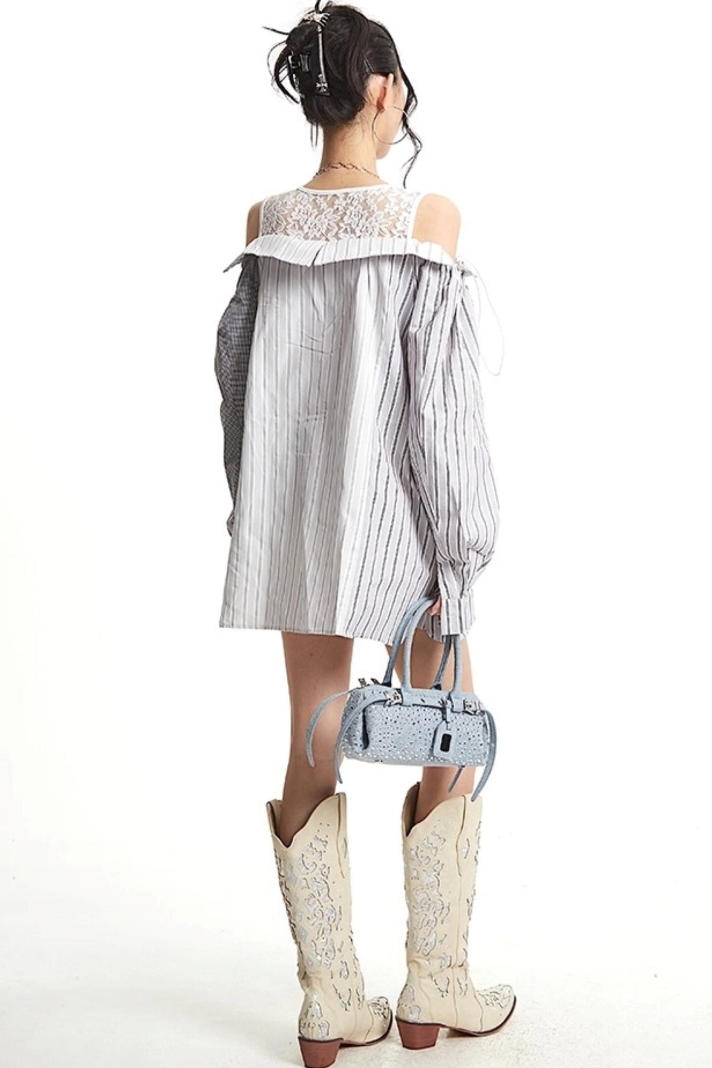 Patchwork Lace Striped Shirt