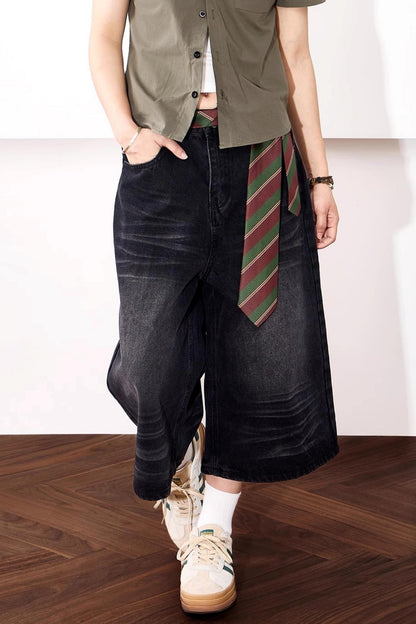 High-Waisted Whisker Denim Shorts