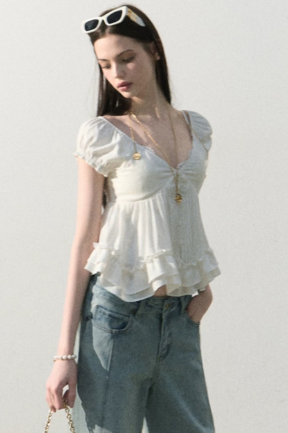 Lyocell Linen Ruffled Blouse