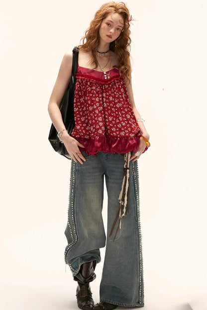 Beaded Retro Washed Jeans