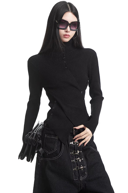 Black Half-High Collar Knit Sweater