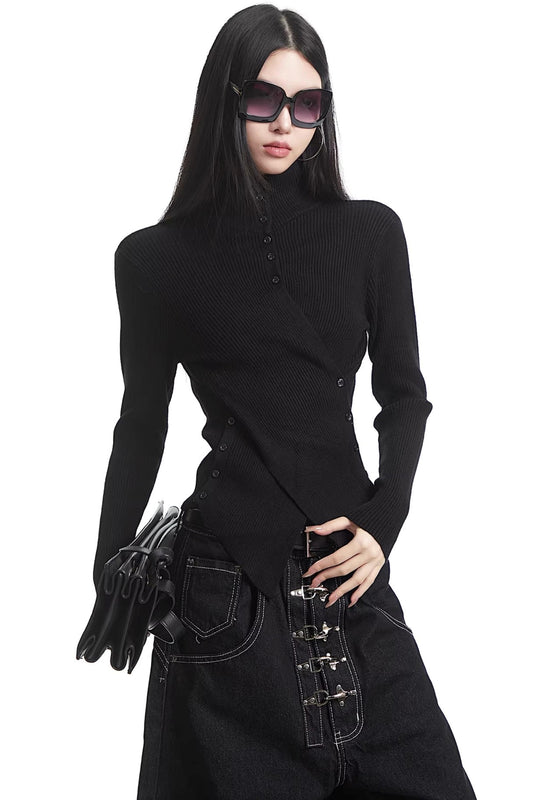 Black Half-High Collar Knit Sweater