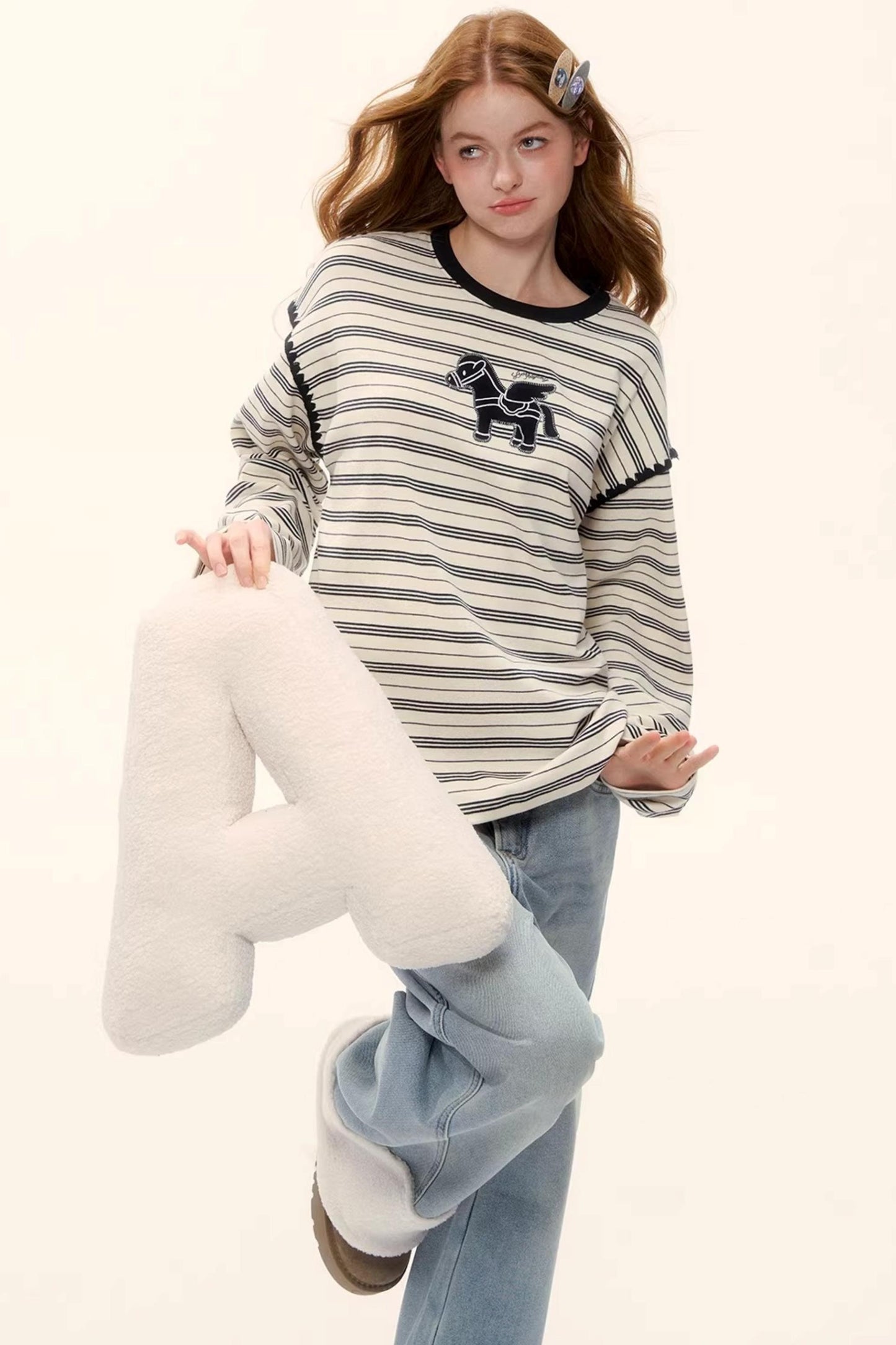 Striped Color-Blocked Crew Sweater