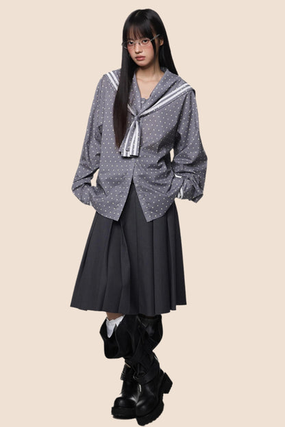 Navy Polka Dot Striped Shirt