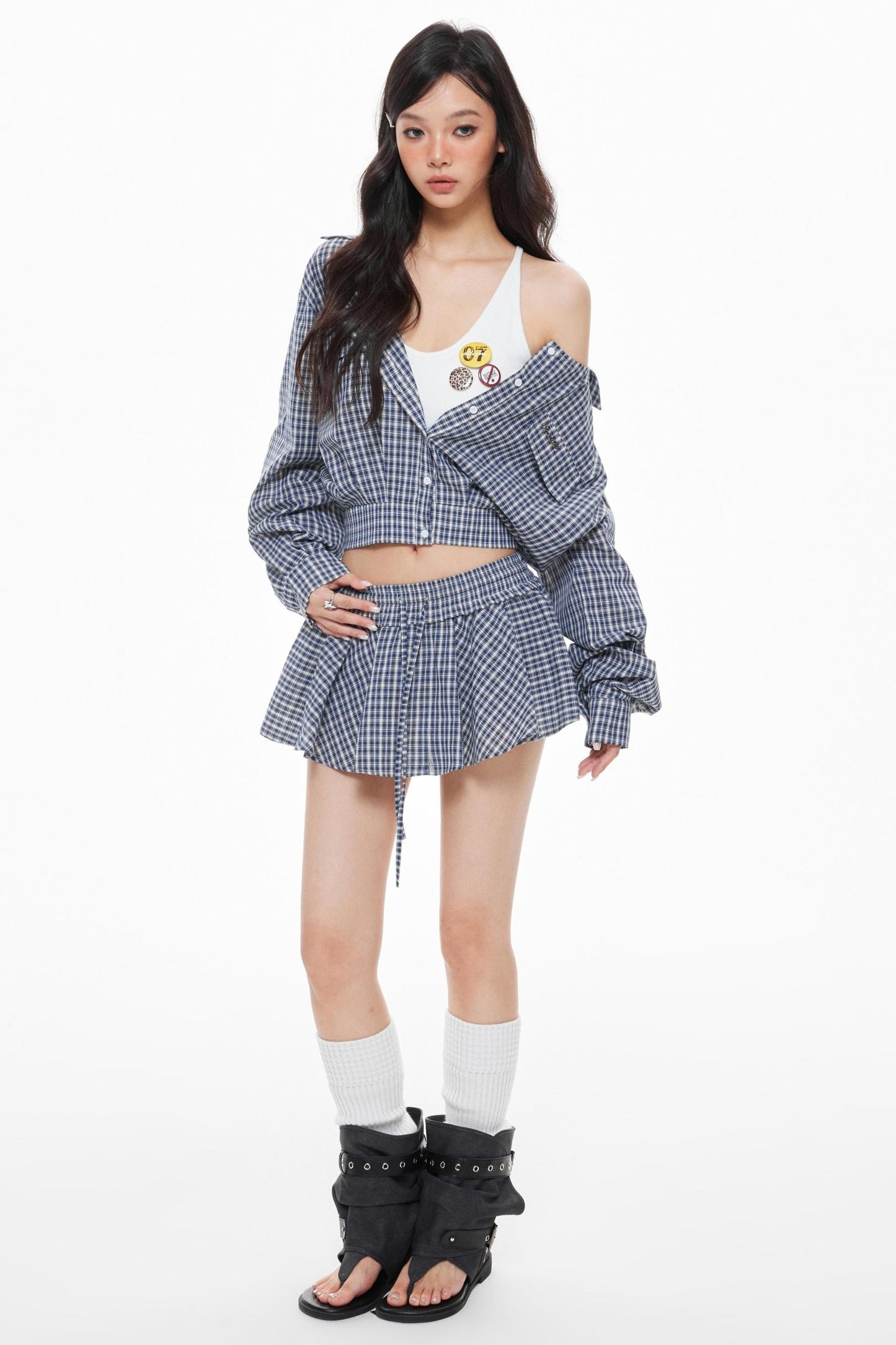 Blue Plaid Skirt Set-Up