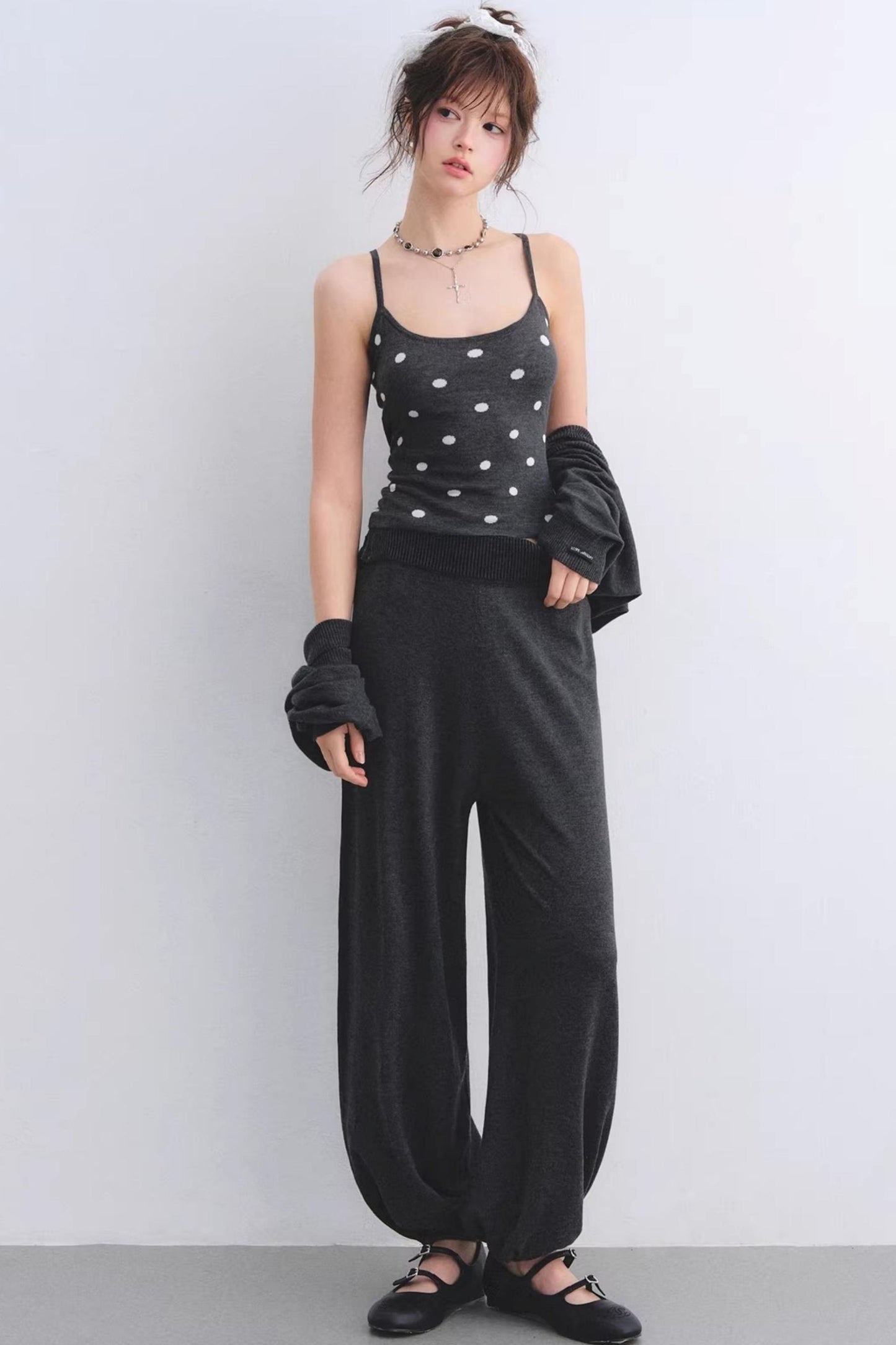 Lyocell Polka Dot Cardigan Set-Up