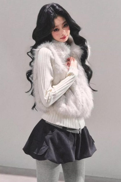 Faux Fur Leopard Knit Jacket