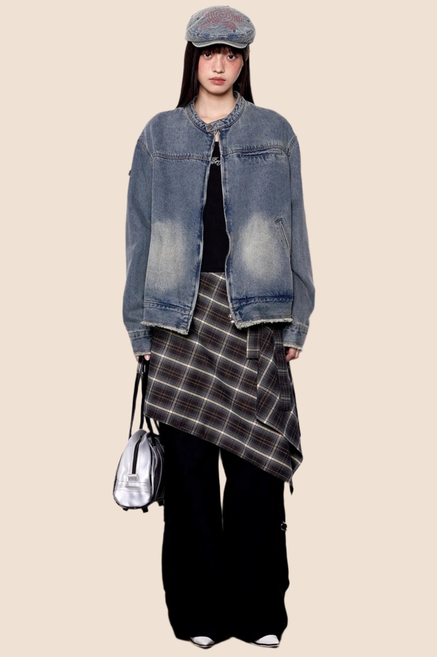 Denim Stand-Up Collar Jacket