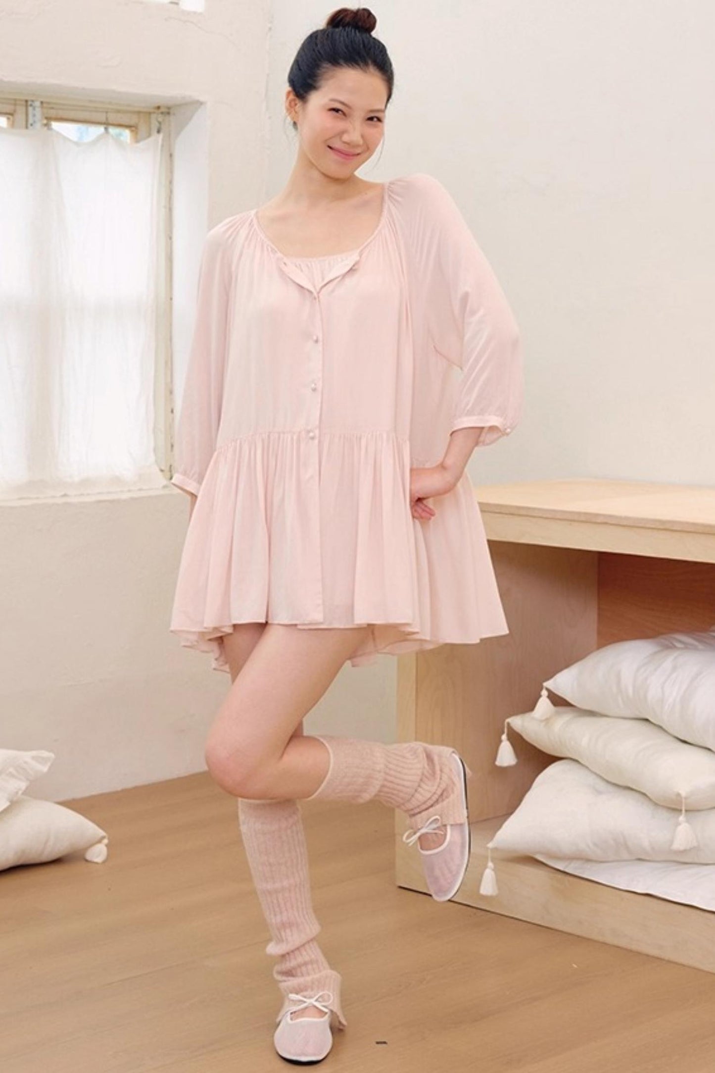 Light Dance Long-Sleeved Shirt Dress