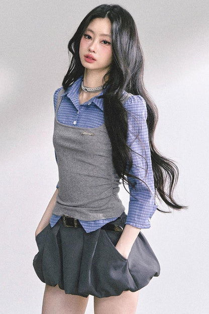 Blue Gray Plaid Shirt