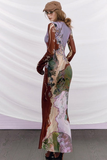 Contrast Color Cheongsam Dress