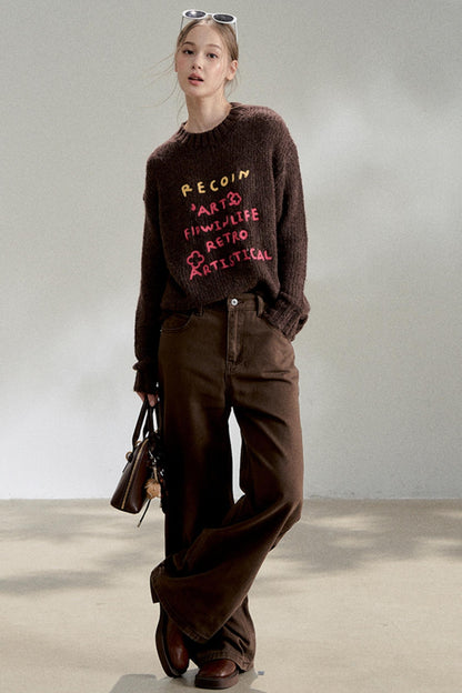 Vintage Dark Brown Straight Jeans