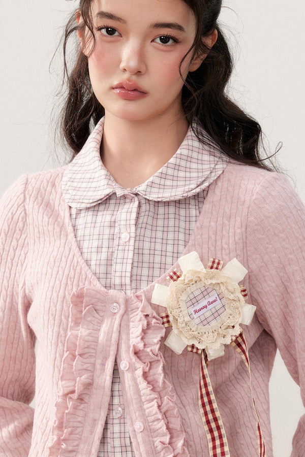 Layered Plaid Knit Patchwork Shirt