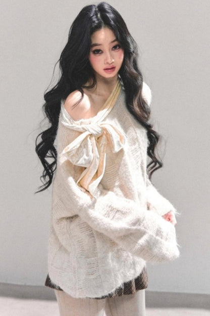 Sweet Bow-Knot Off-Shoulder Sweater