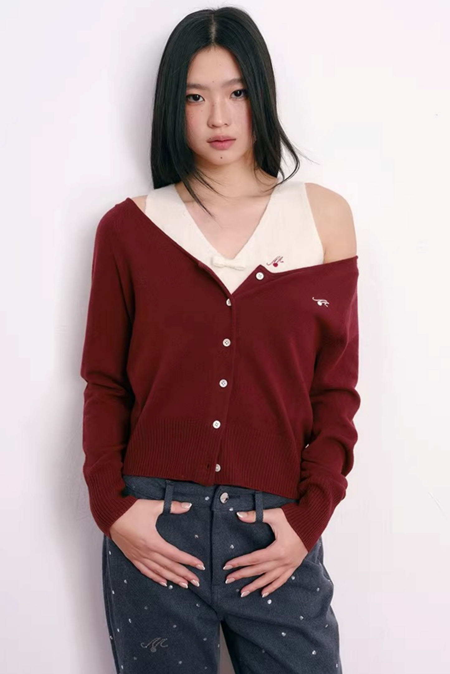 Lace Bowknot V-Neck Top