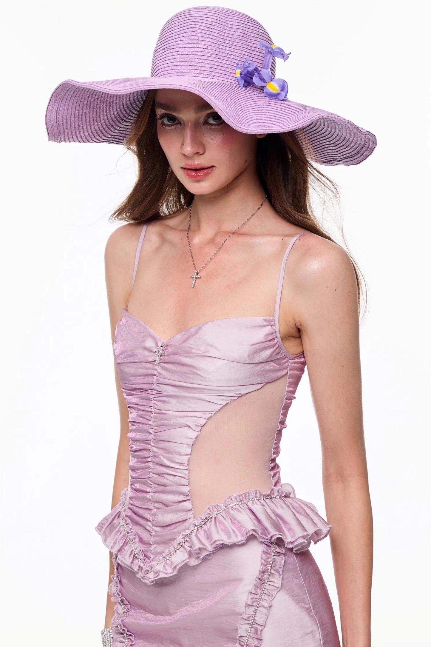 Purple Pleated Suspender Skirt