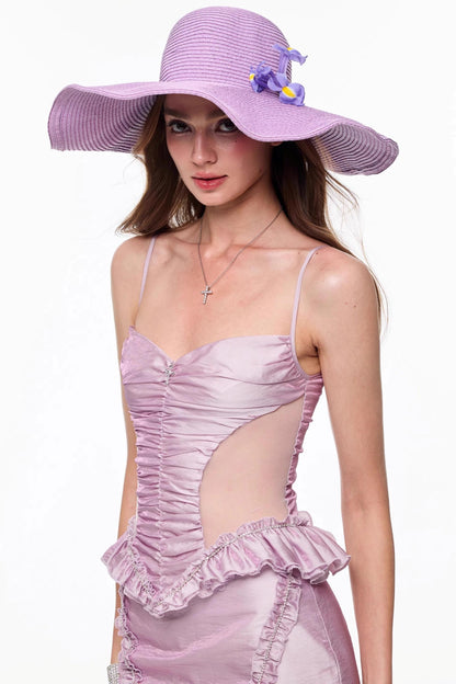 Purple Pleated Suspender Skirt