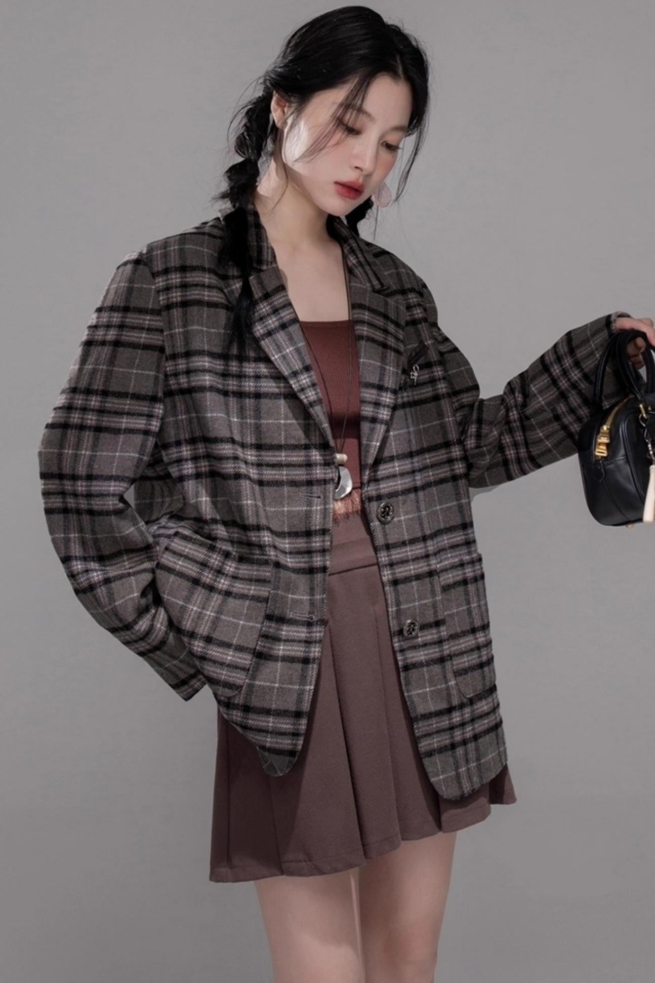 Gray Patchwork Tweed Jacket