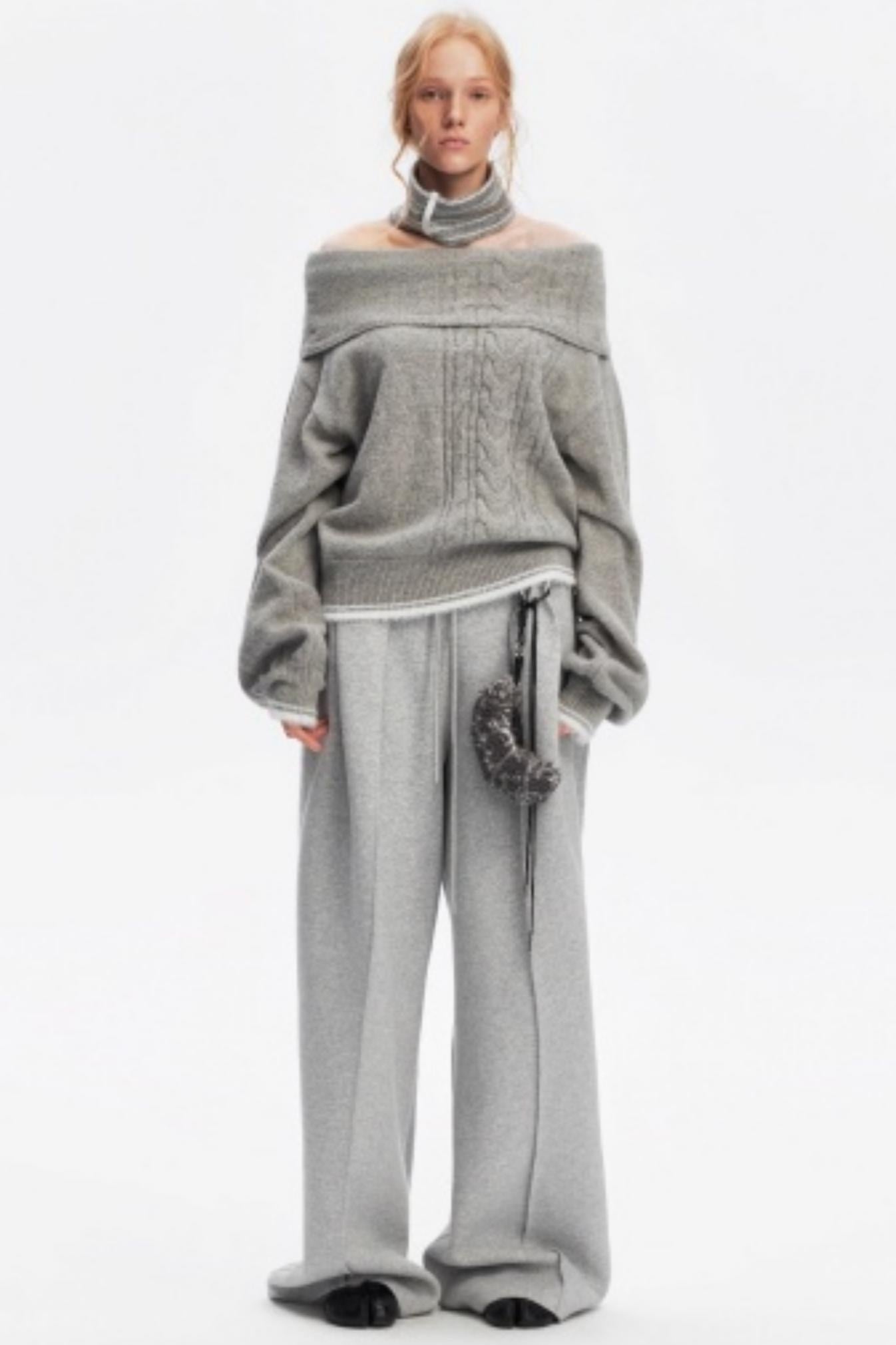 Off-Shoulder Color-Blocked Knit Sweater