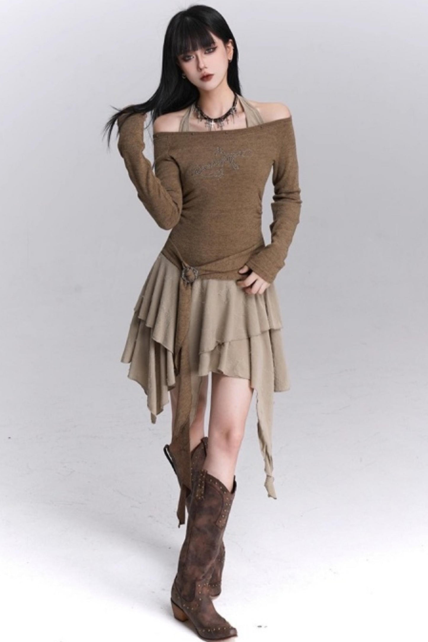 Halter Neck Off-Shoulder Dress