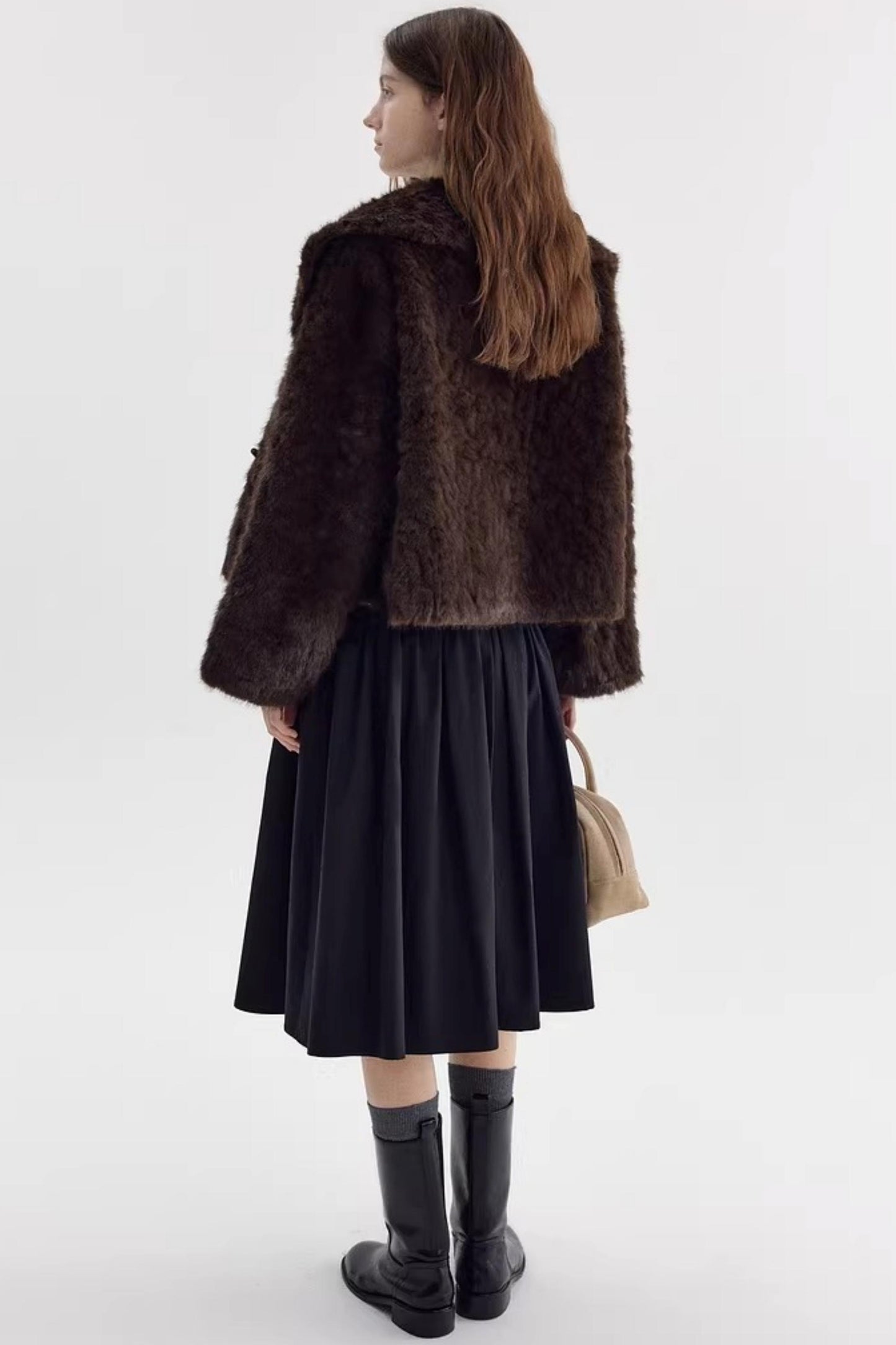 Imitation Horn Button Faux Fur Jacket