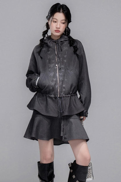 Morning Gray Hooded Jacket & Skirt Set