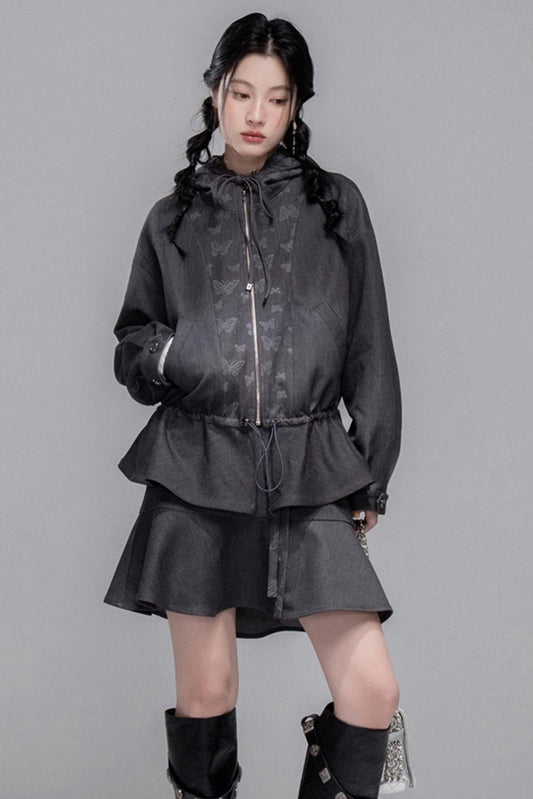 Morning Gray Hooded Jacket & Skirt Set