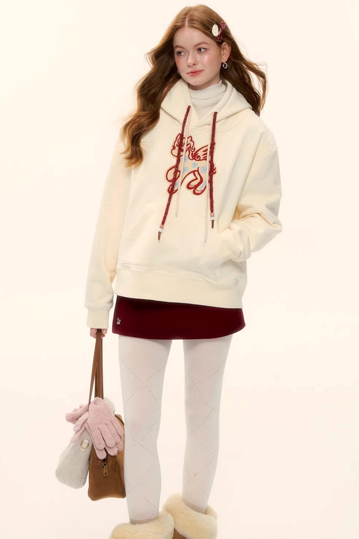 Embroidered Fleece-Lined Hoodie Sweater