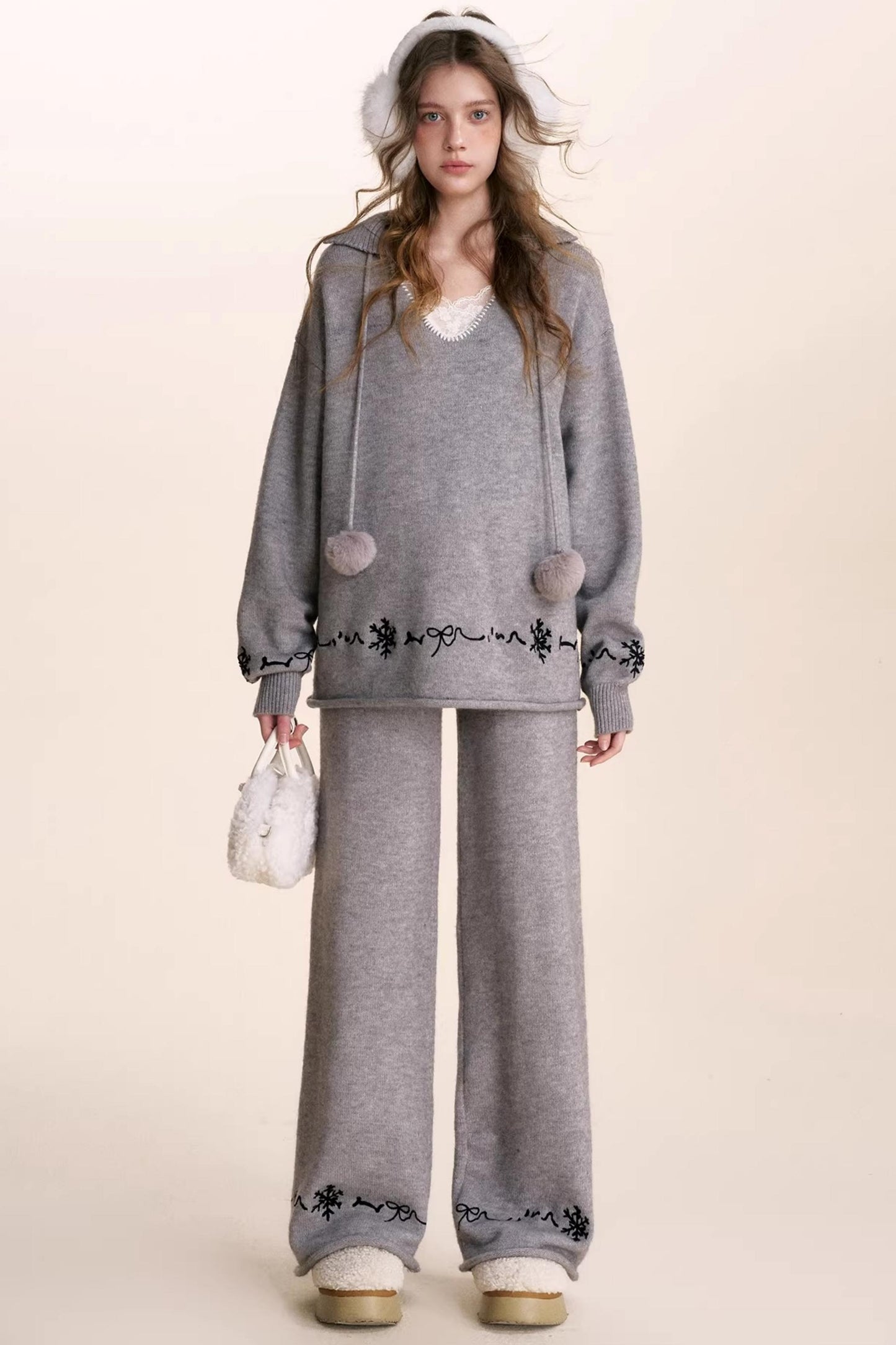 Snowflake Embroidered Knit Set-Up