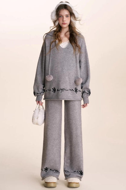 Snowflake Embroidered Knit Set-Up