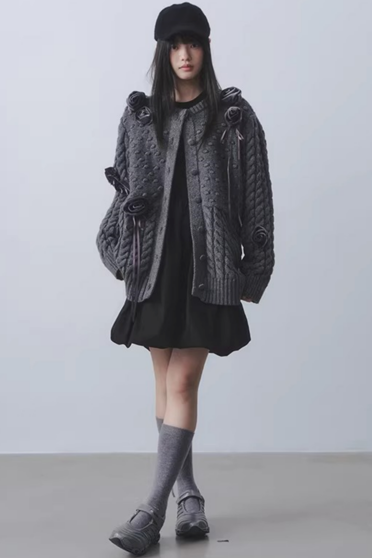 Black Knit Floral Dress