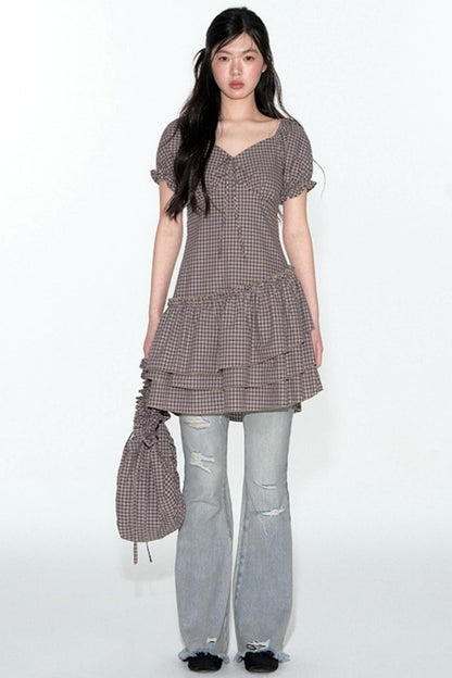 Nap Check Beveled V-Neck Cinched Waist Dress