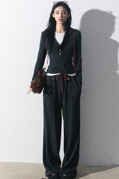 Slim Knit Tracksuit Shirt and Trousers Set-Up