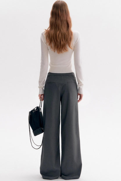 Wool Blend Bow Wide-Leg Pants