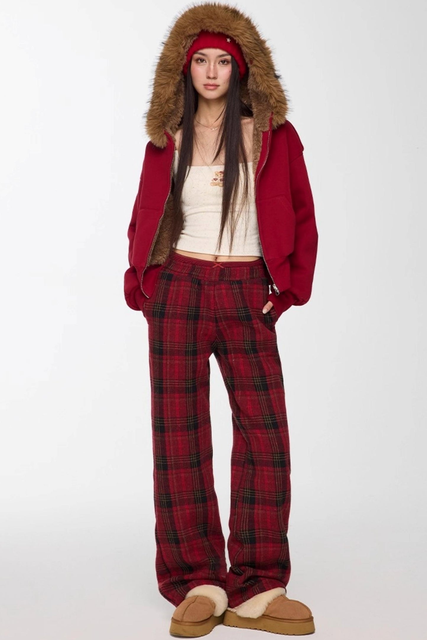 Red Winter Casual Pants