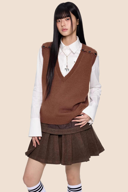 V-Neck Knitted Layered Vest