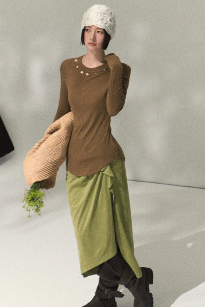 Green Oak Gray Pleated Skirt