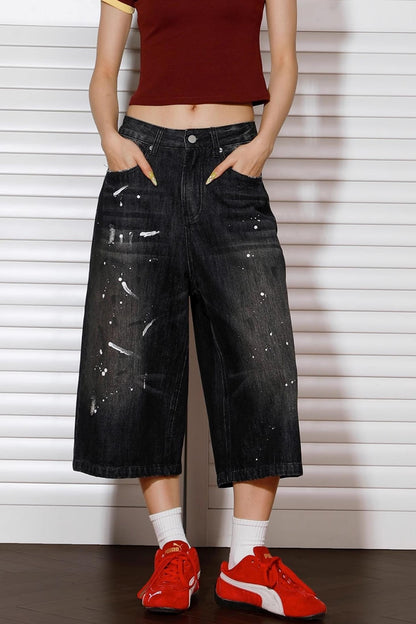 Vintage Denim Wide-Leg Shorts