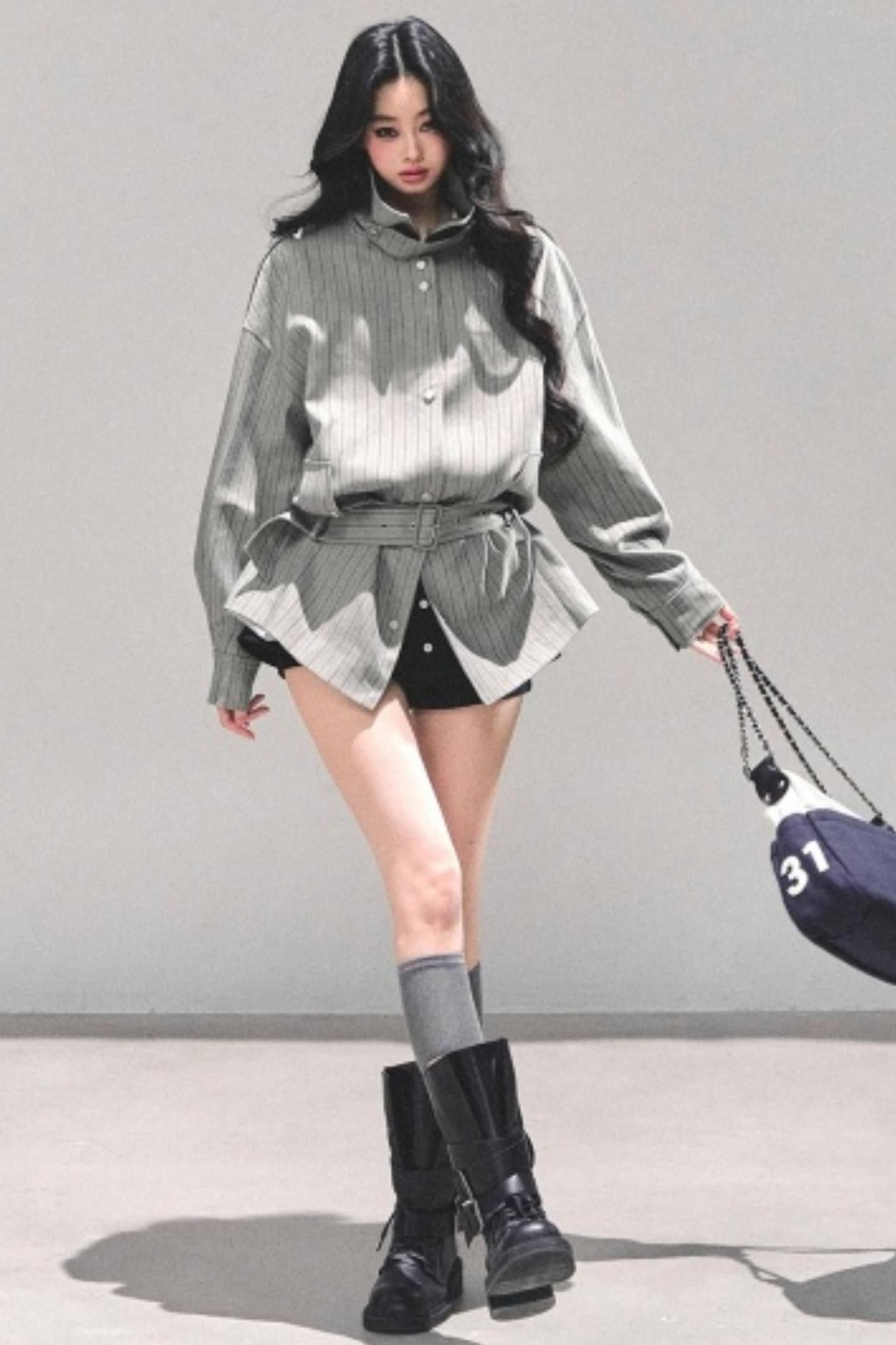 High-Neck Striped Jacket