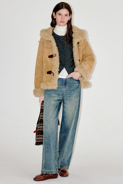 Horn Button Faux Fur Coat