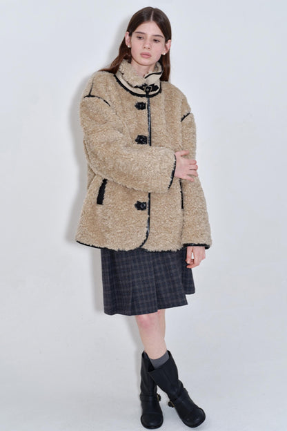 Furry Bear Color-Blocked Coat